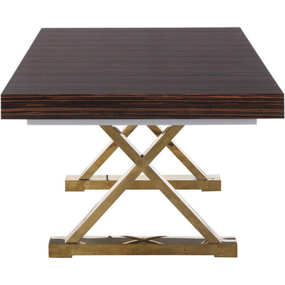 Excel Brown Zebra Wood Veneer Lacquer Extendable Dining Table