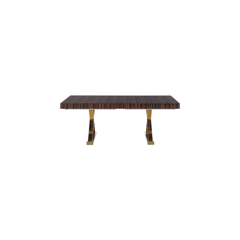 Excel Brown Zebra Wood Veneer Lacquer Extendable Dining Table