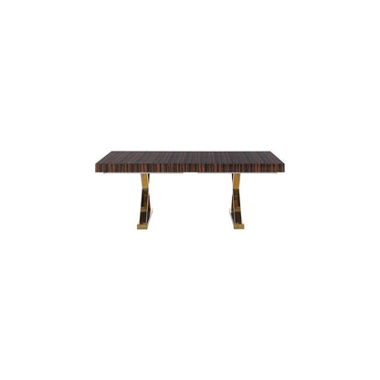 Excel Brown Zebra Wood Veneer Lacquer Extendable Dining Table