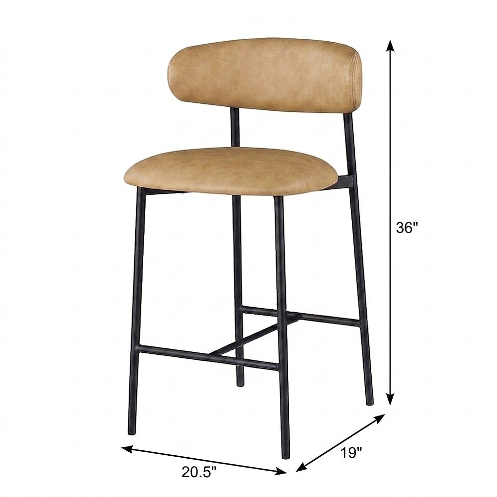 Modern Counter Height Bar Stools with Back, Set of 2, Tan Vegan Leather
