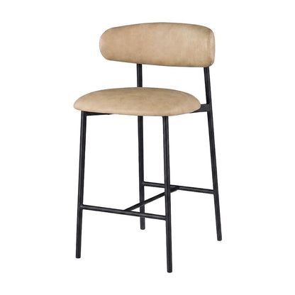 Modern Counter Height Bar Stools with Back, Set of 2, Tan Vegan Leather