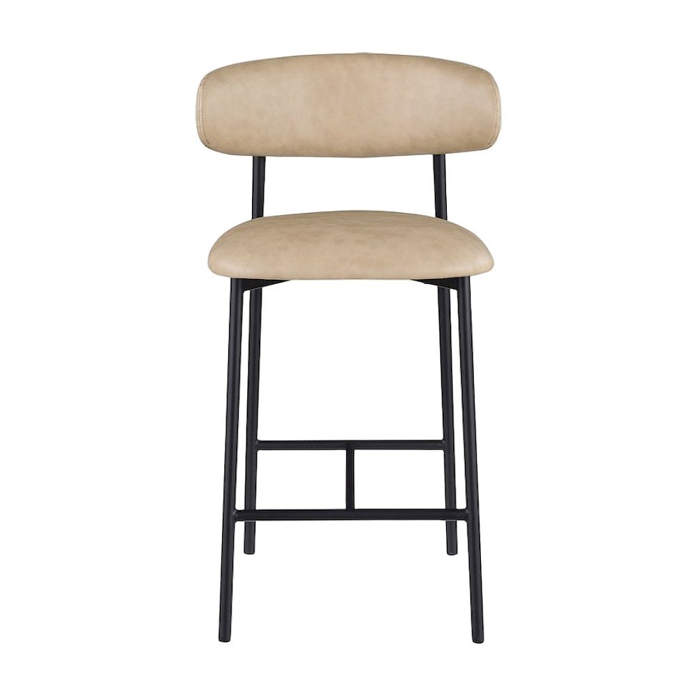 Modern Counter Height Bar Stools with Back, Set of 2, Tan Vegan Leather