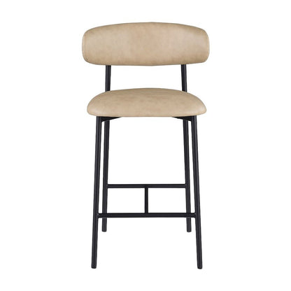 Modern Counter Height Bar Stools with Back, Set of 2, Tan Vegan Leather