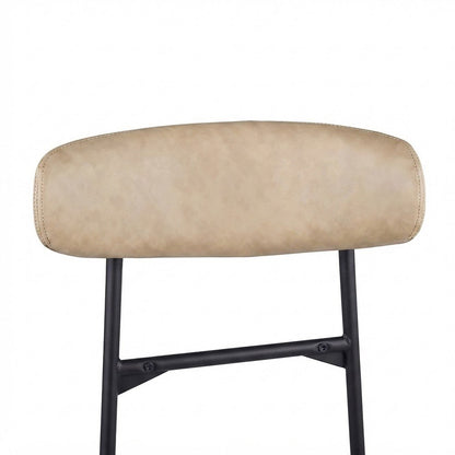 Modern Counter Height Bar Stools with Back, Set of 2, Tan Vegan Leather