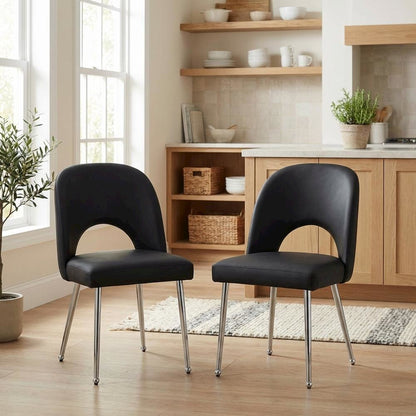 Chrome Vegan Leather Dining Chairs Set of 2 with Contemporary Design