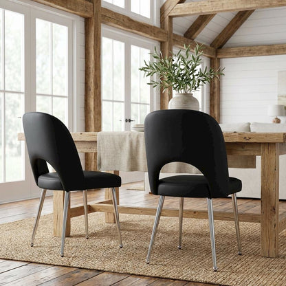 Chrome Vegan Leather Dining Chairs Set of 2 with Contemporary Design