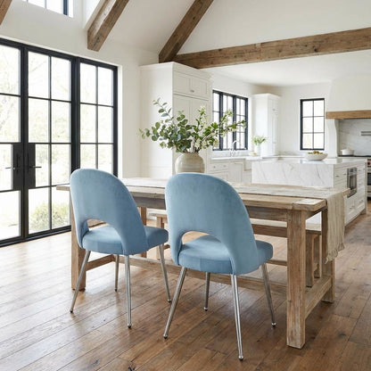 Chrome Light Blue Dining Chair Set of 2 with Vegan Leather Upholstery