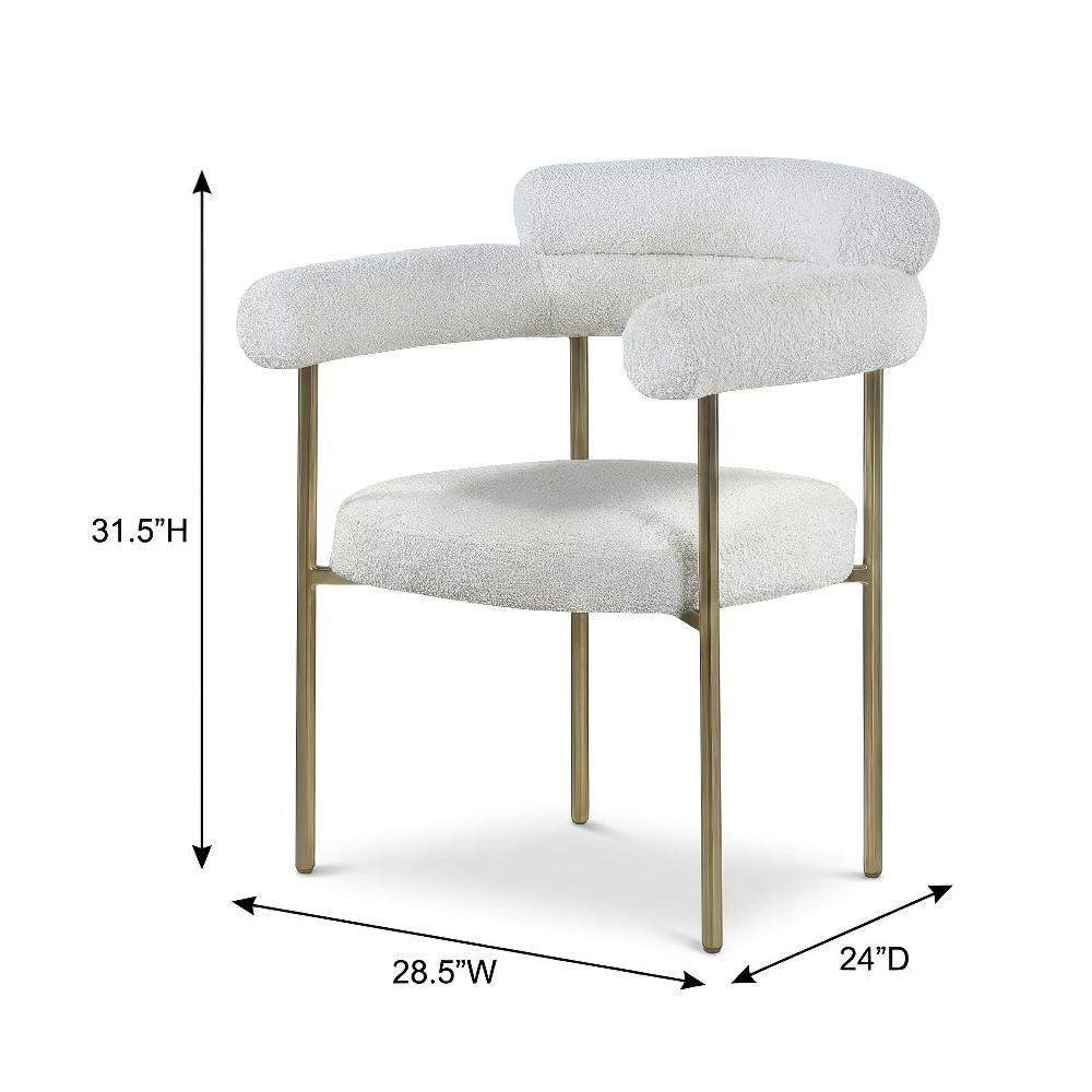 Brushed Brass 2-Piece Dining Chair Set with Cream Boucle Upholstery and Armrests