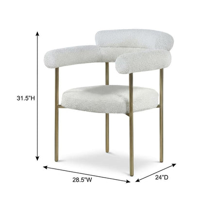 Brushed Brass 2-Piece Dining Chair Set with Cream Boucle Upholstery and Armrests