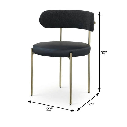 Brushed Brass Vegan Leather Dining Chair Set of 2 with Boucle Fabric