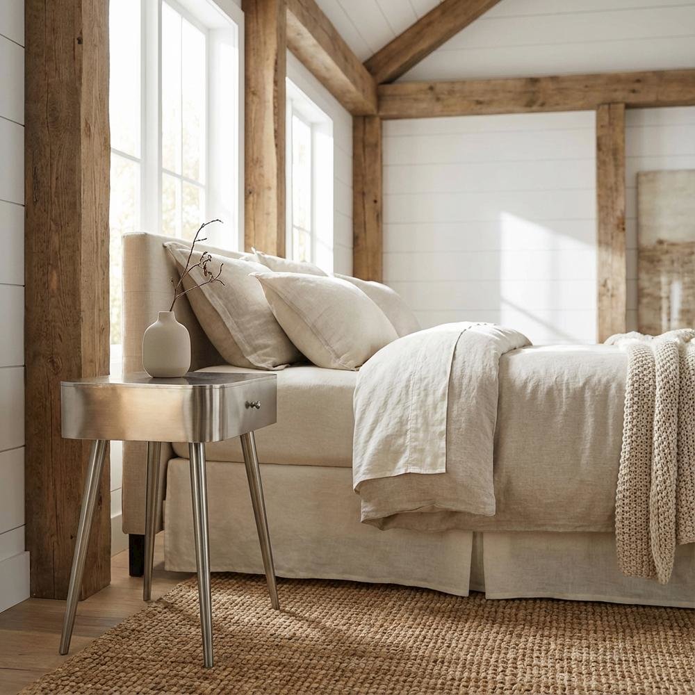 Contemporary Night Stand with Brushed Silver Finish for Bedroom