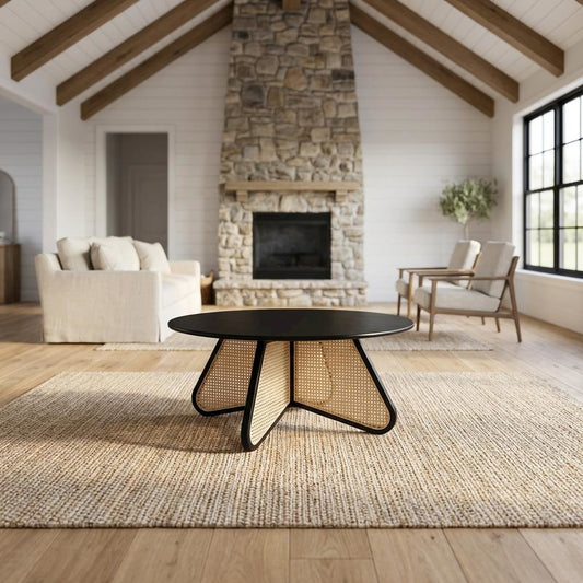 Mid-Century Modern Black Coffee Table with Sleek Finish and Durable Build