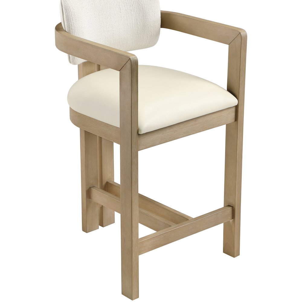 Ravina Cream Vegan Leather and Linen Textured Fabric Upholstered Counter Stool