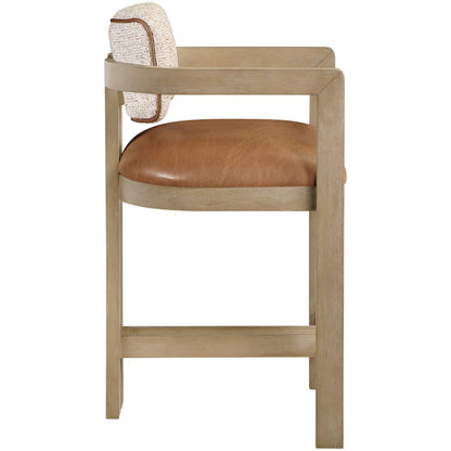 Ravina Cognac Vegan Leather and Linen Fabric Upholstered Counter Stool