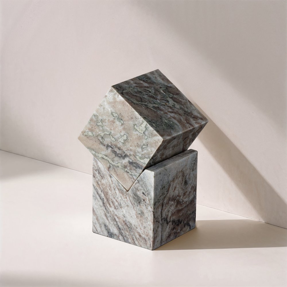 Quad Brown Marble Decorative Cube