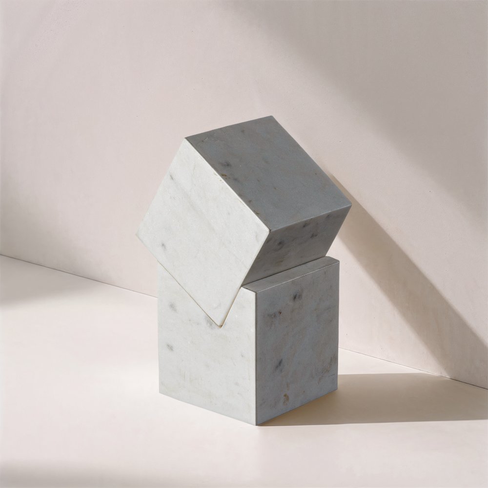 Quad White Marble Decorative Cube