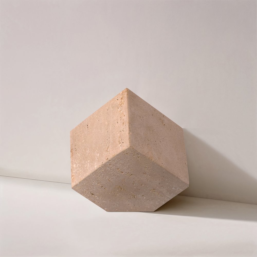 Block Beige Travertine Decorative Cube