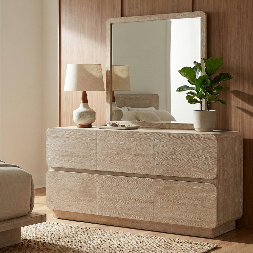 Adagio Natural Solid Wood And Oak Veneer Mirror