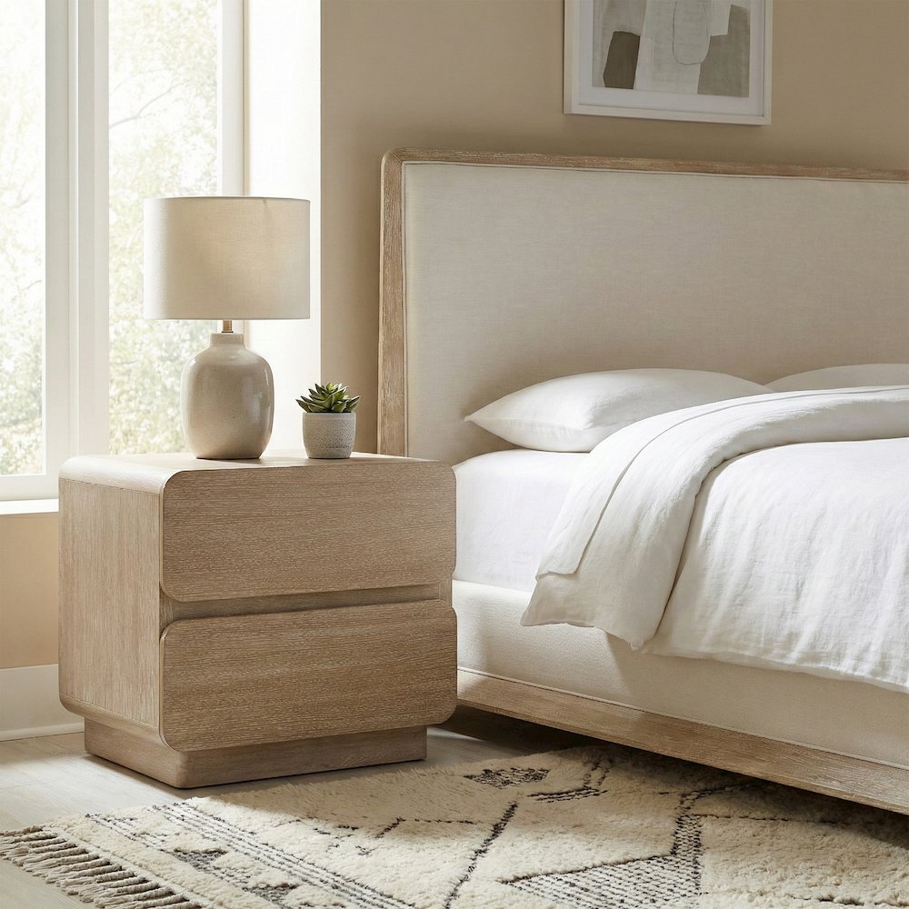 Adagio Natural Solid Wood And Oak Veneer Nightstand