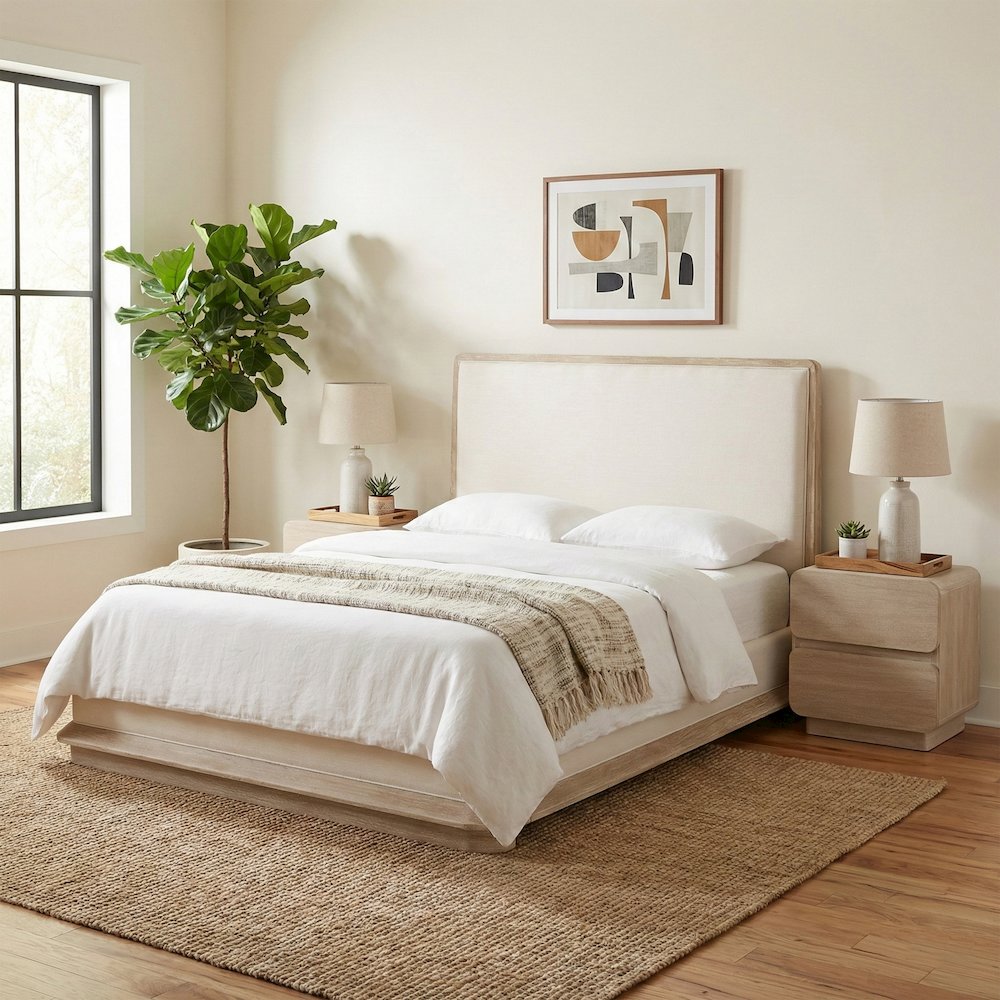 Adagio Natural Fabric Upholstered Queen Bed (3 Boxes)