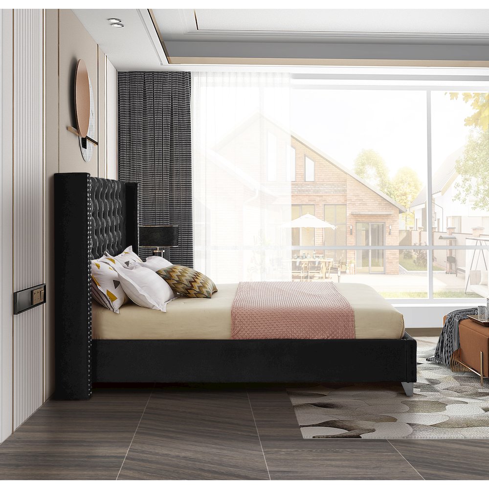 Aiden Black Velvet King Bed