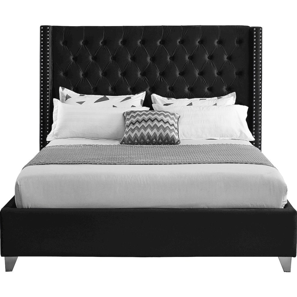 Aiden Black Velvet Queen Bed