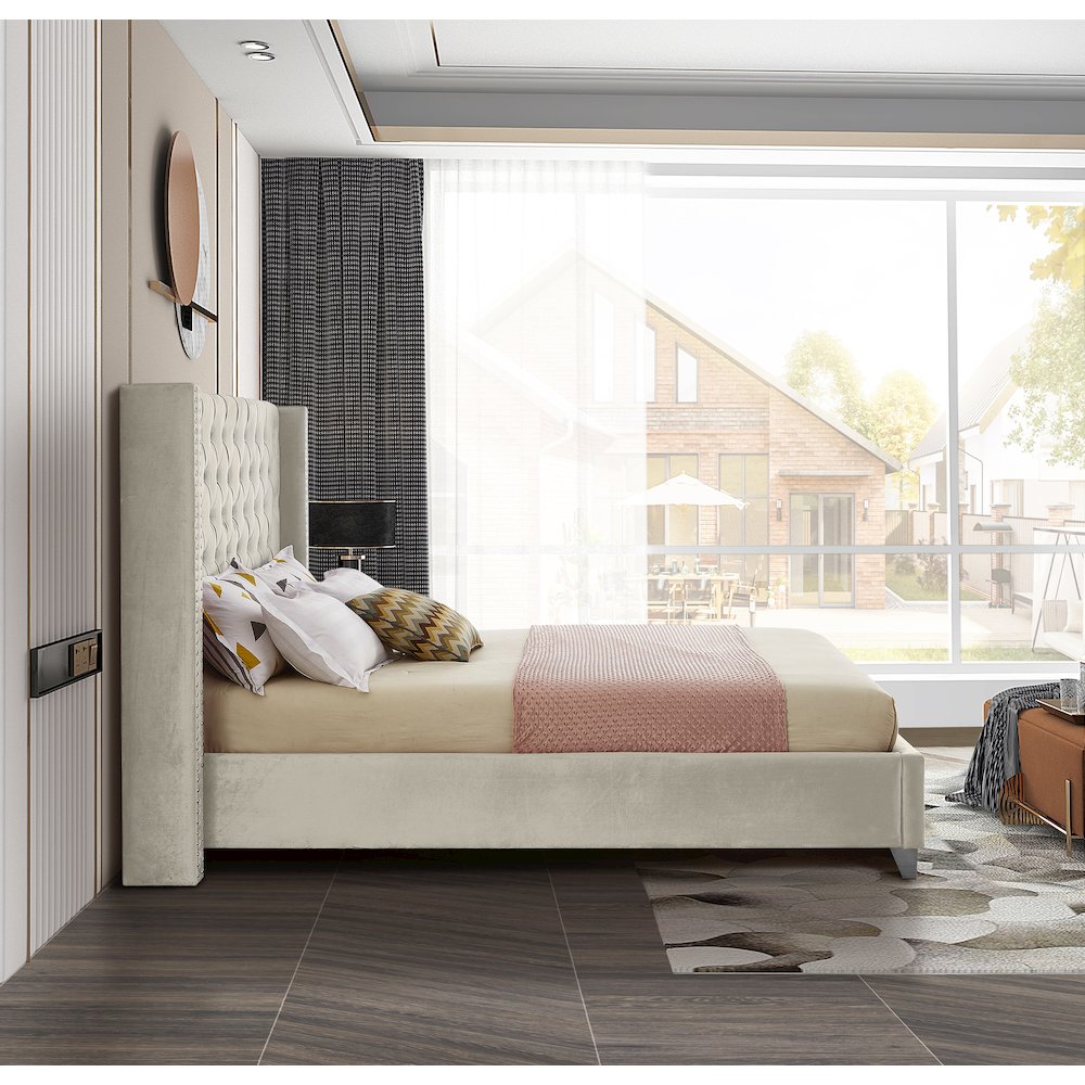 Aiden Cream Velvet King Bed