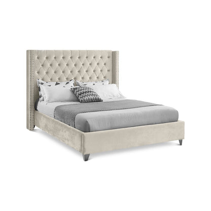 Aiden Cream Velvet Queen Bed