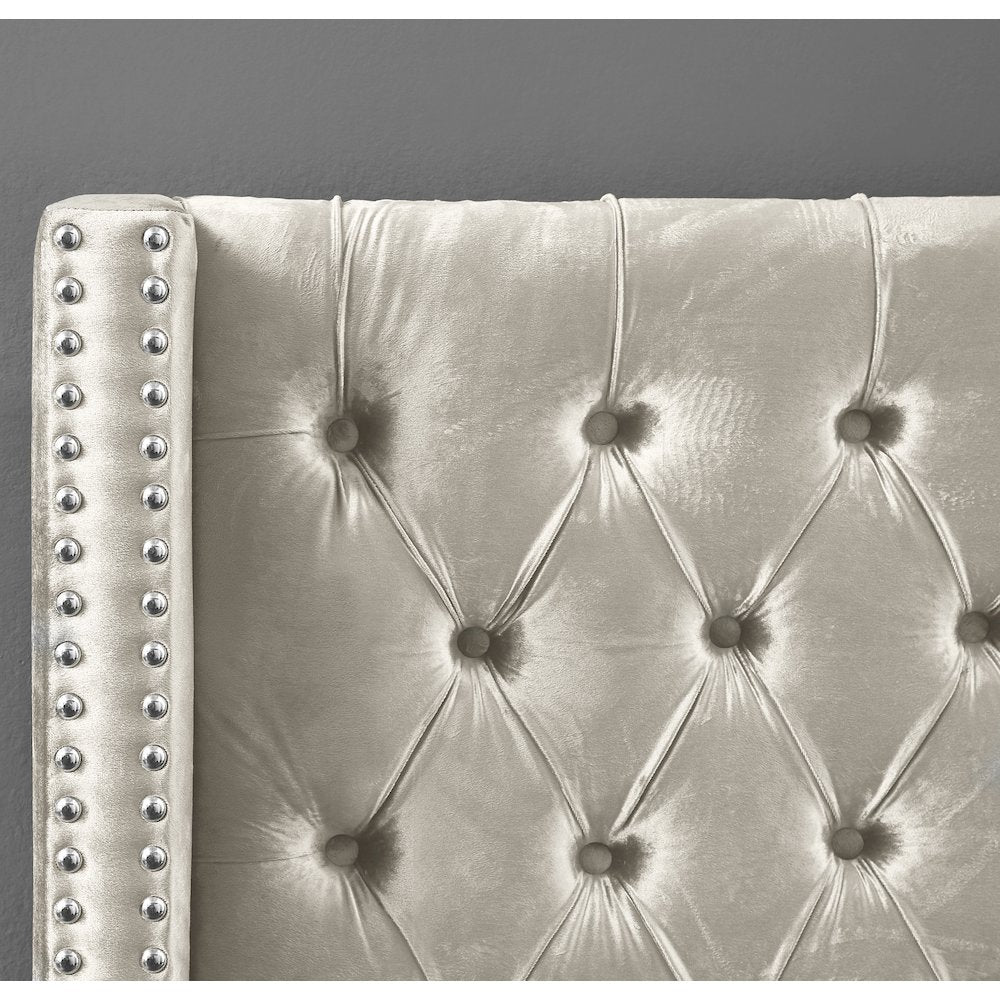 Aiden Cream Velvet Queen Bed