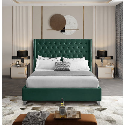 Aiden Green Velvet King Bed