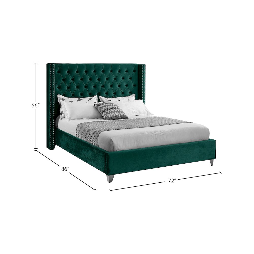 Aiden Green Velvet Queen Bed