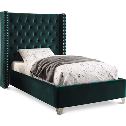 Aiden Green Velvet Twin Bed