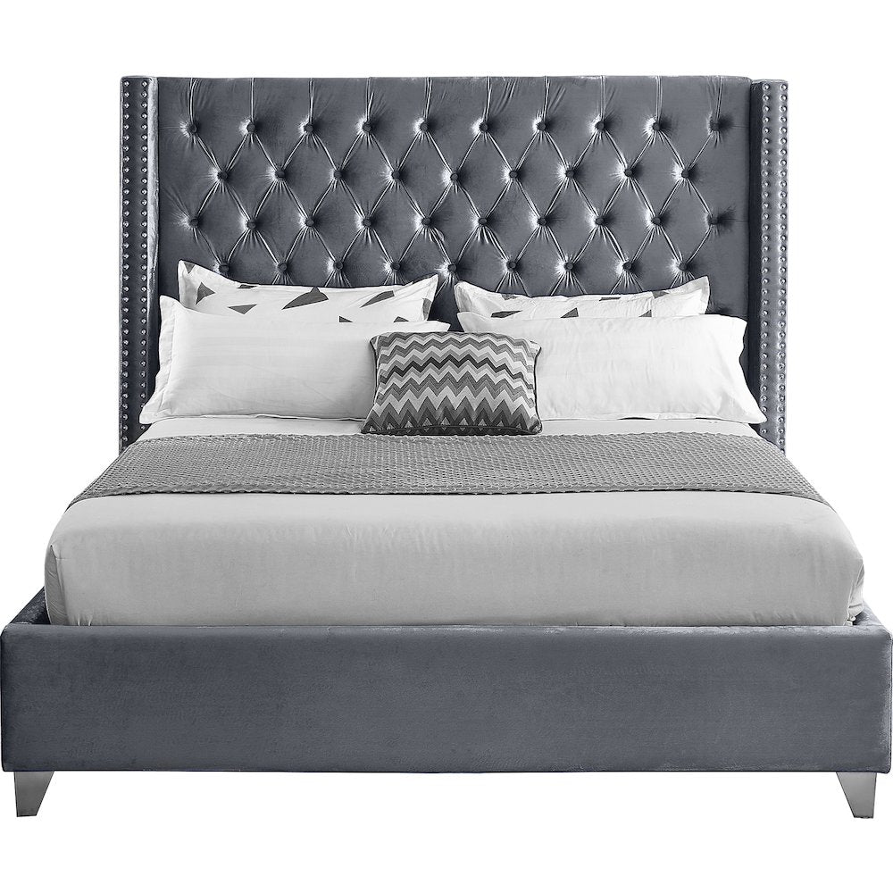 Aiden Grey Velvet King Bed