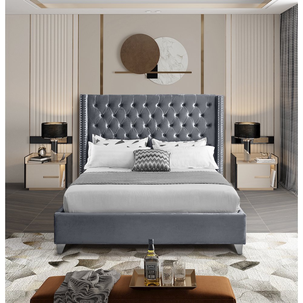 Aiden Grey Velvet King Bed