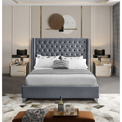 Aiden Grey Velvet King Bed