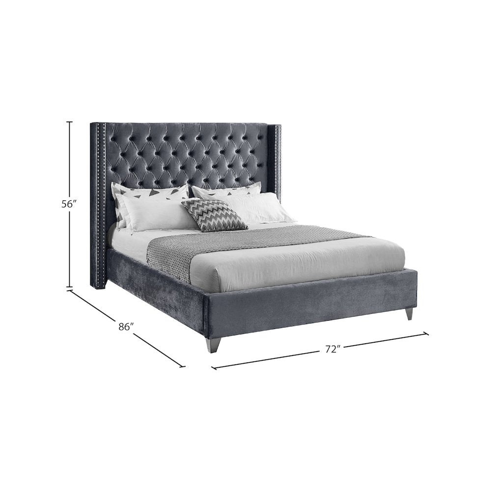 Aiden Grey Velvet Queen Bed