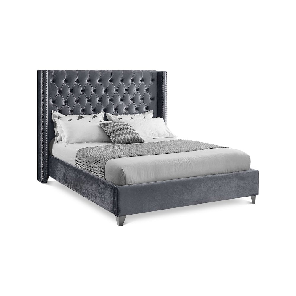 Aiden Grey Velvet Queen Bed