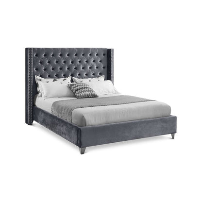 Aiden Grey Velvet Queen Bed