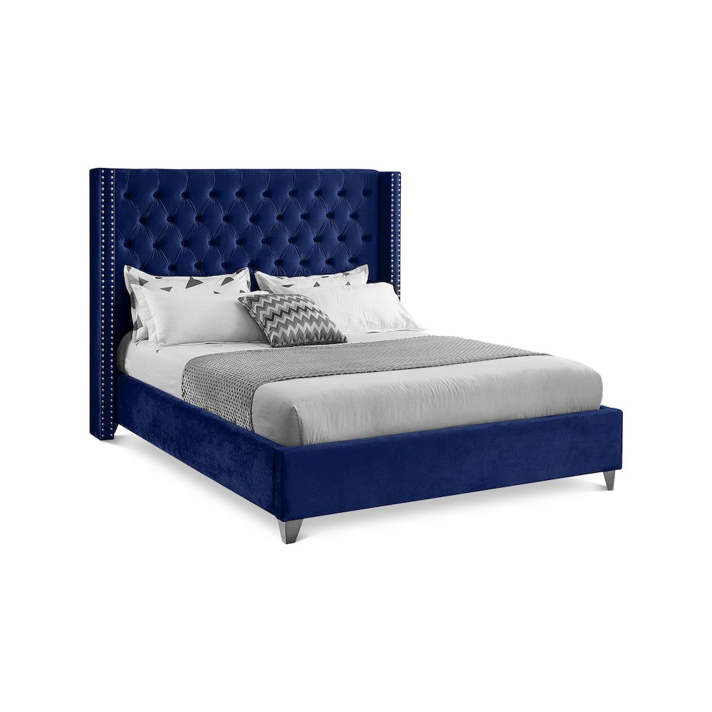 Aiden Navy Velvet Queen Bed