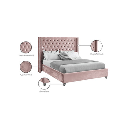 Aiden Pink Velvet Full Bed