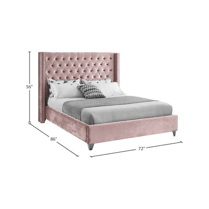 Aiden Pink Velvet Queen Bed