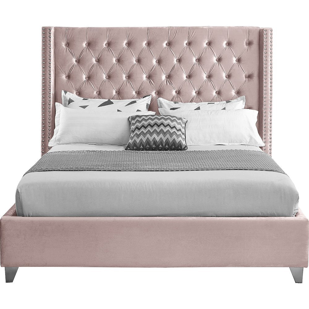 Aiden Pink Velvet Queen Bed