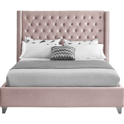 Aiden Pink Velvet Queen Bed