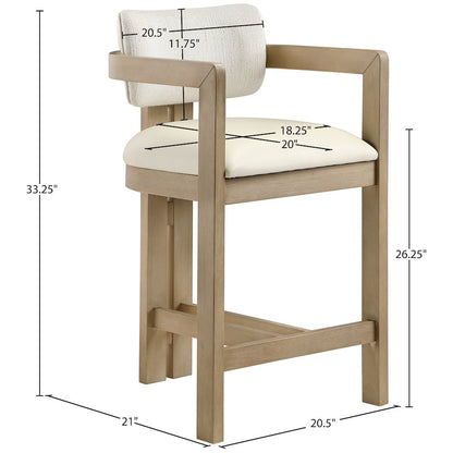Ravina Cream Vegan Leather and Linen Textured Fabric Upholstered Counter Stool