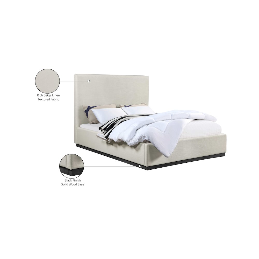 Alfie Beige Linen Textured Fabric Queen Bed