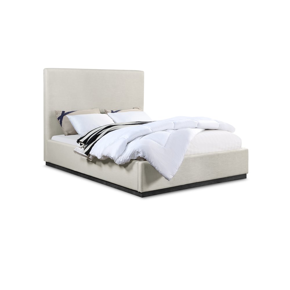 Alfie Beige Linen Textured Fabric Queen Bed