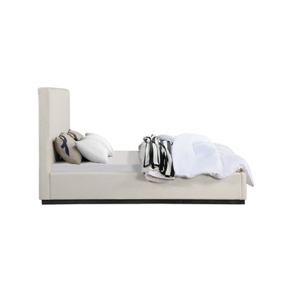 Alfie Beige Linen Textured Fabric Queen Bed