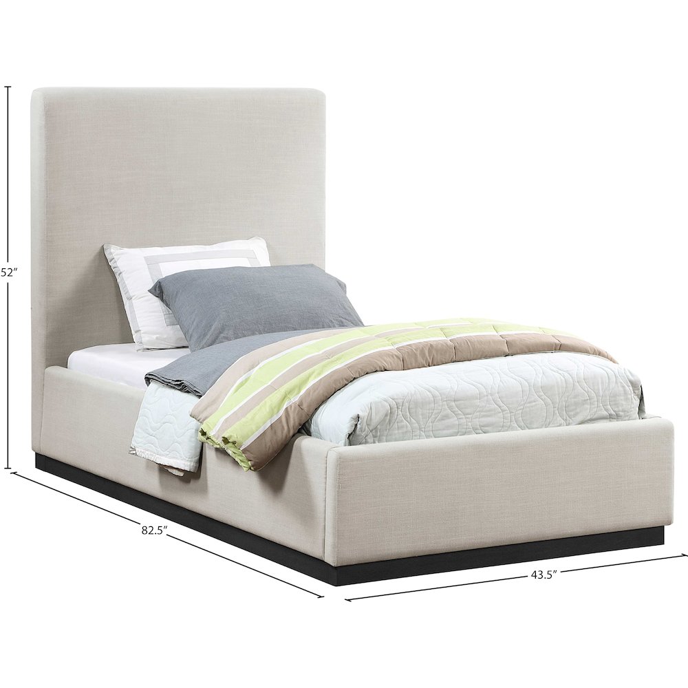 Alfie Beige Linen Textured Fabric Twin Bed
