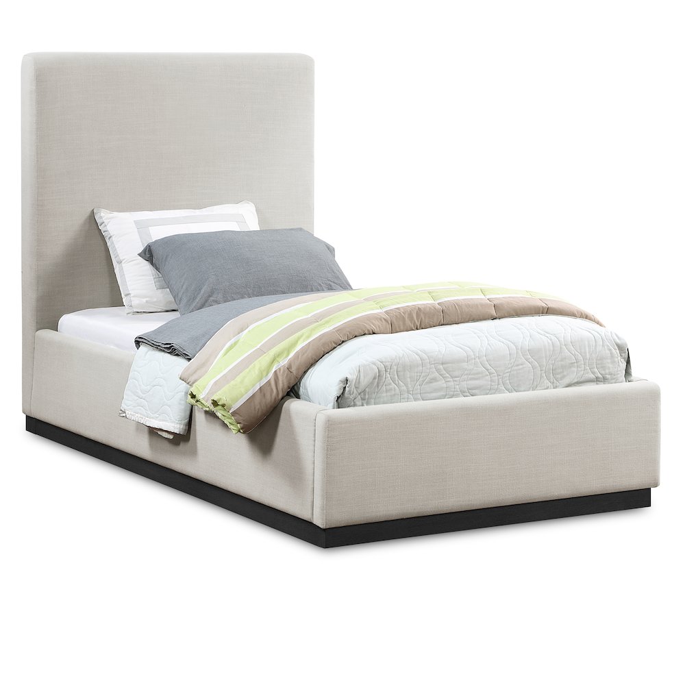 Alfie Beige Linen Textured Fabric Twin Bed