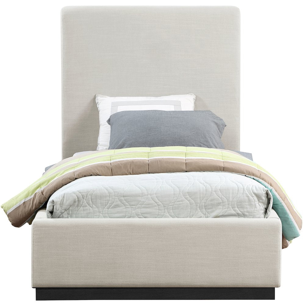 Alfie Beige Linen Textured Fabric Twin Bed